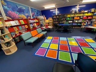 Bright colourful library